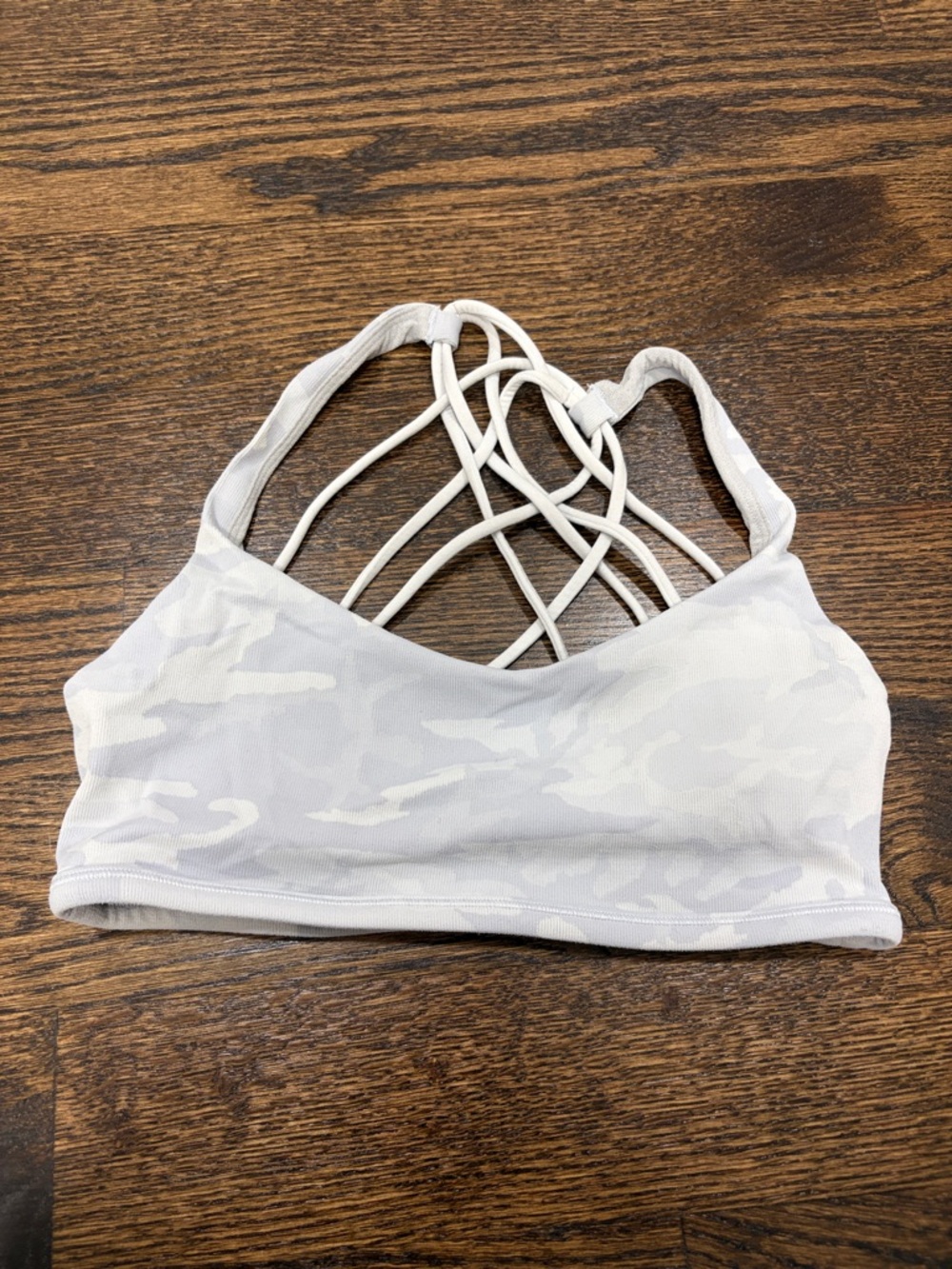 Lululemon Free to Be White Camo Strappy Sports Bra